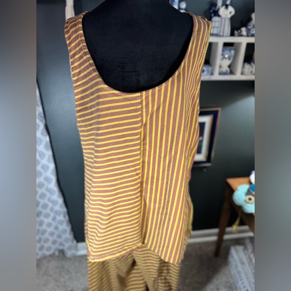 Free People Striped Two-Piece Set – Tank & Wide-Leg Pants – Mustard/Rust XL - Picture 3 of 6